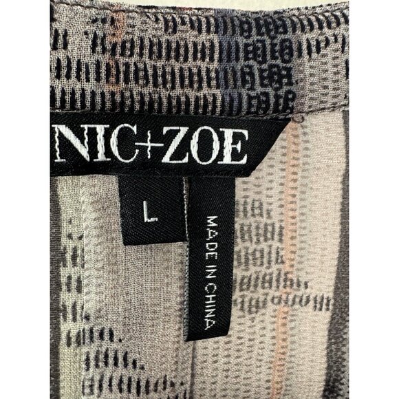 Nic + Zoe Women L Silk Sheer Y2K Indie Boho Blouse Top Geo Print Workwear Office - Picture 5 of 11